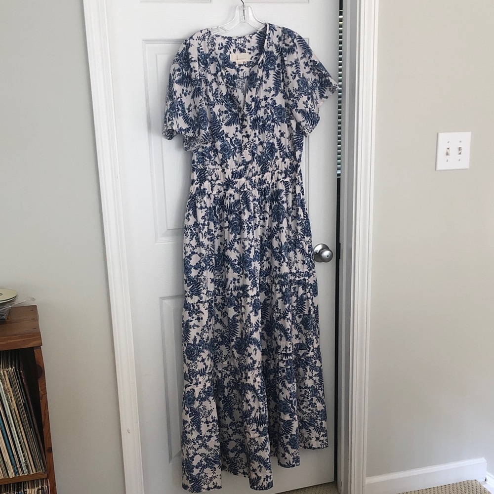 Anthropologie Somerset Blue and White Floral Maxi Dress